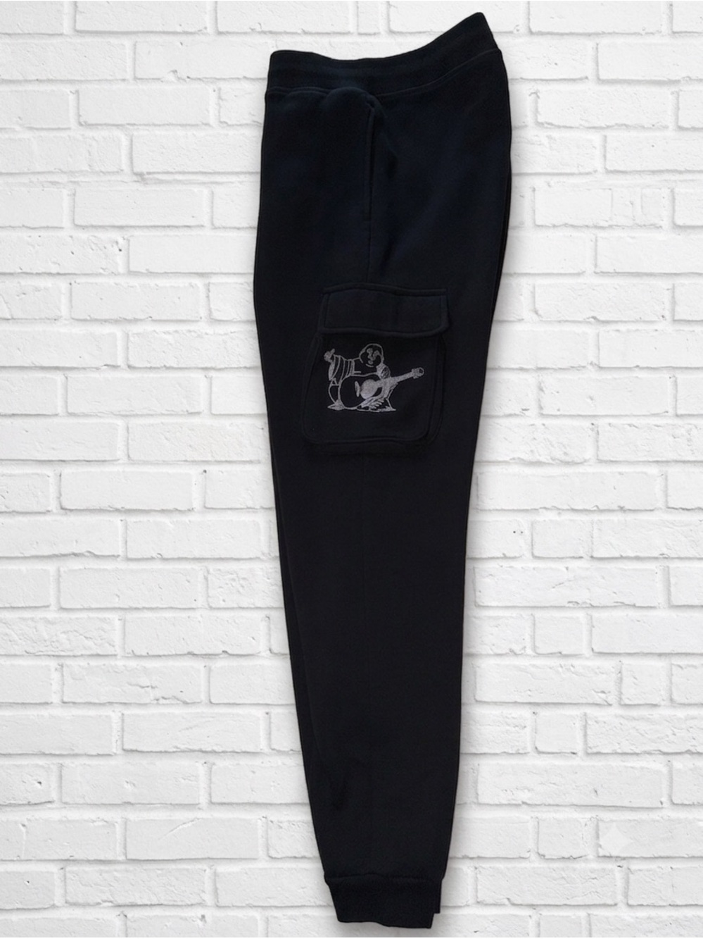 True Religion Men Medium Black Buddha Cargo Sweatpants Joggers Like New Y2K 32